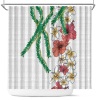 Hawaiian Tropical Flowers and Maile Pikake Shower Curtain Polynesian Tribal Pattern White Color LT03 White - Polynesian Pride