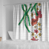 Hawaiian Tropical Flowers and Maile Pikake Shower Curtain Polynesian Tribal Pattern White Color LT03 - Polynesian Pride
