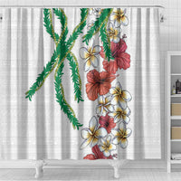 Hawaiian Tropical Flowers and Maile Pikake Shower Curtain Polynesian Tribal Pattern White Color LT03 - Polynesian Pride
