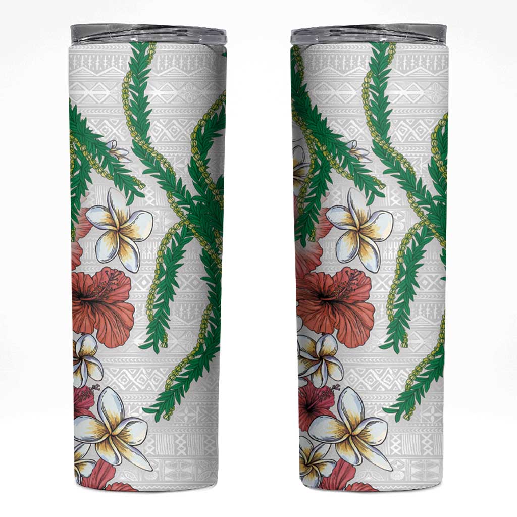 Hawaiian Tropical Flowers and Maile Pikake Skinny Tumbler Polynesian Tribal Pattern White Color LT03 White - Polynesian Pride