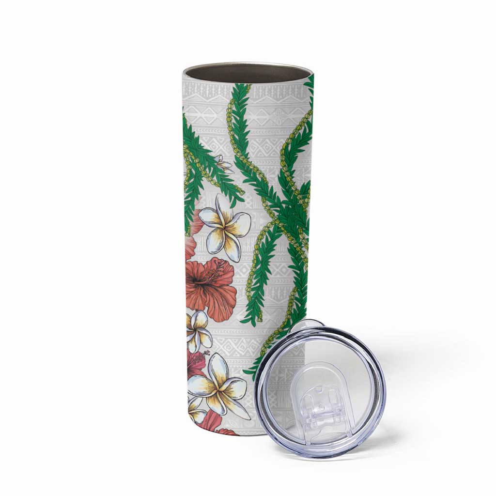 Hawaiian Tropical Flowers and Maile Pikake Skinny Tumbler Polynesian Tribal Pattern White Color LT03 - Polynesian Pride