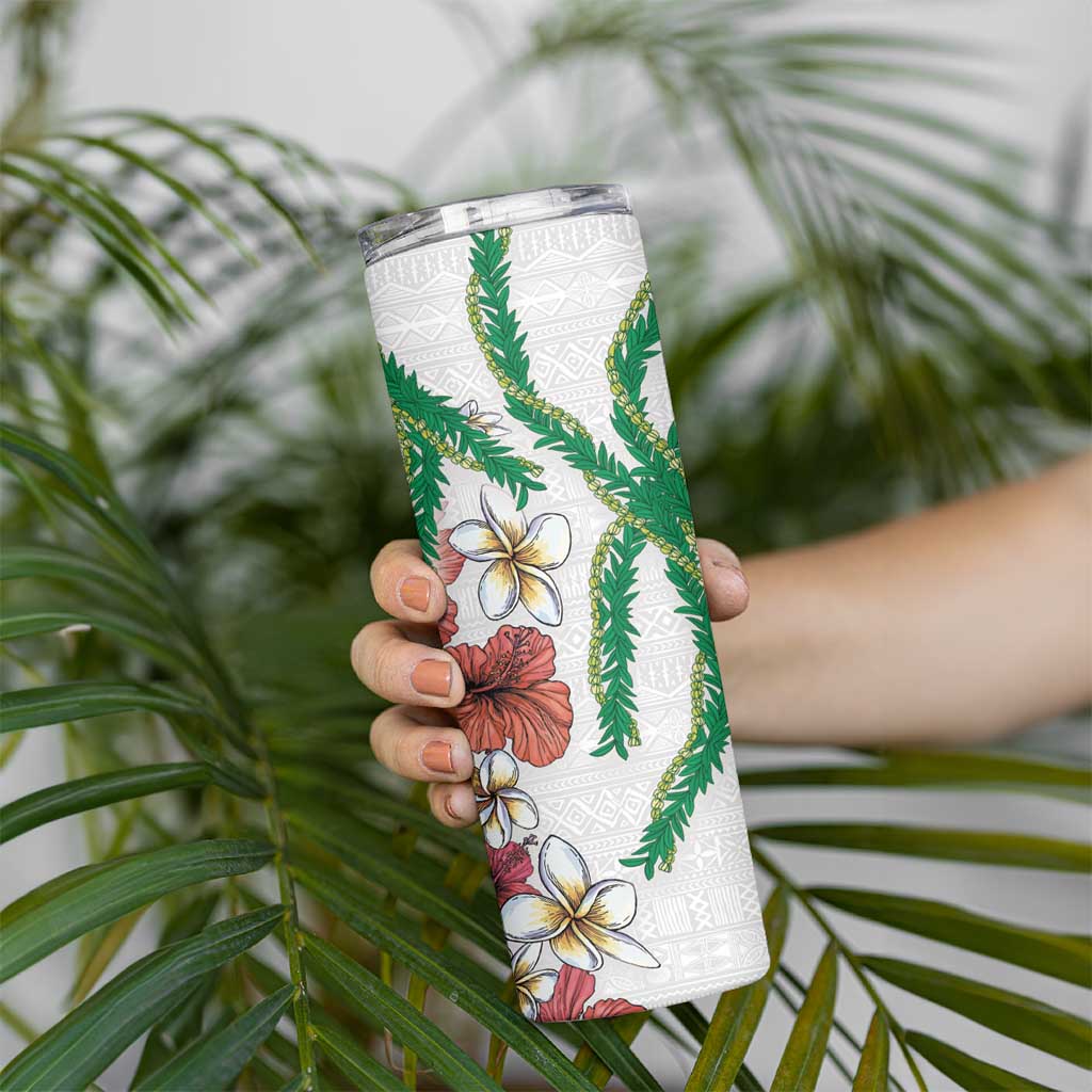 Hawaiian Tropical Flowers and Maile Pikake Skinny Tumbler Polynesian Tribal Pattern White Color LT03 - Polynesian Pride