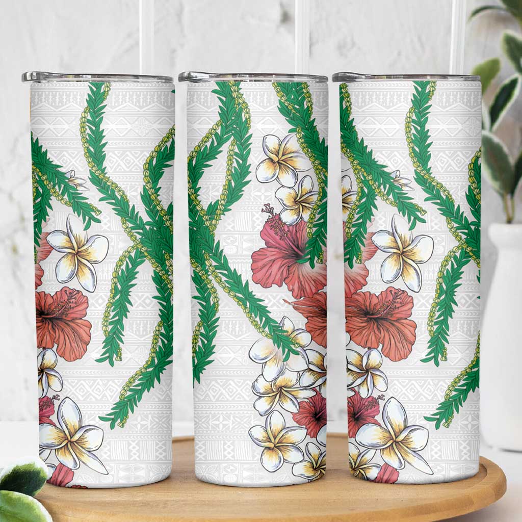 Hawaiian Tropical Flowers and Maile Pikake Skinny Tumbler Polynesian Tribal Pattern White Color LT03 - Polynesian Pride