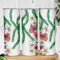 Hawaiian Tropical Flowers and Maile Pikake Skinny Tumbler Polynesian Tribal Pattern White Color LT03 - Polynesian Pride
