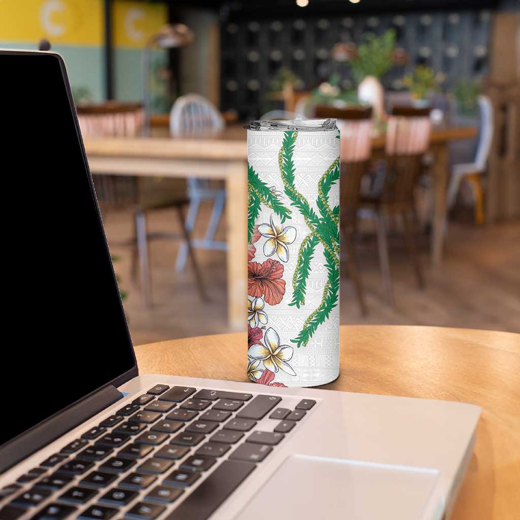 Hawaiian Tropical Flowers and Maile Pikake Skinny Tumbler Polynesian Tribal Pattern White Color LT03 - Polynesian Pride