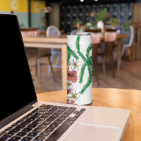 Hawaiian Tropical Flowers and Maile Pikake Skinny Tumbler Polynesian Tribal Pattern White Color LT03 - Polynesian Pride