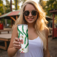 Hawaiian Tropical Flowers and Maile Pikake Skinny Tumbler Polynesian Tribal Pattern White Color LT03 - Polynesian Pride