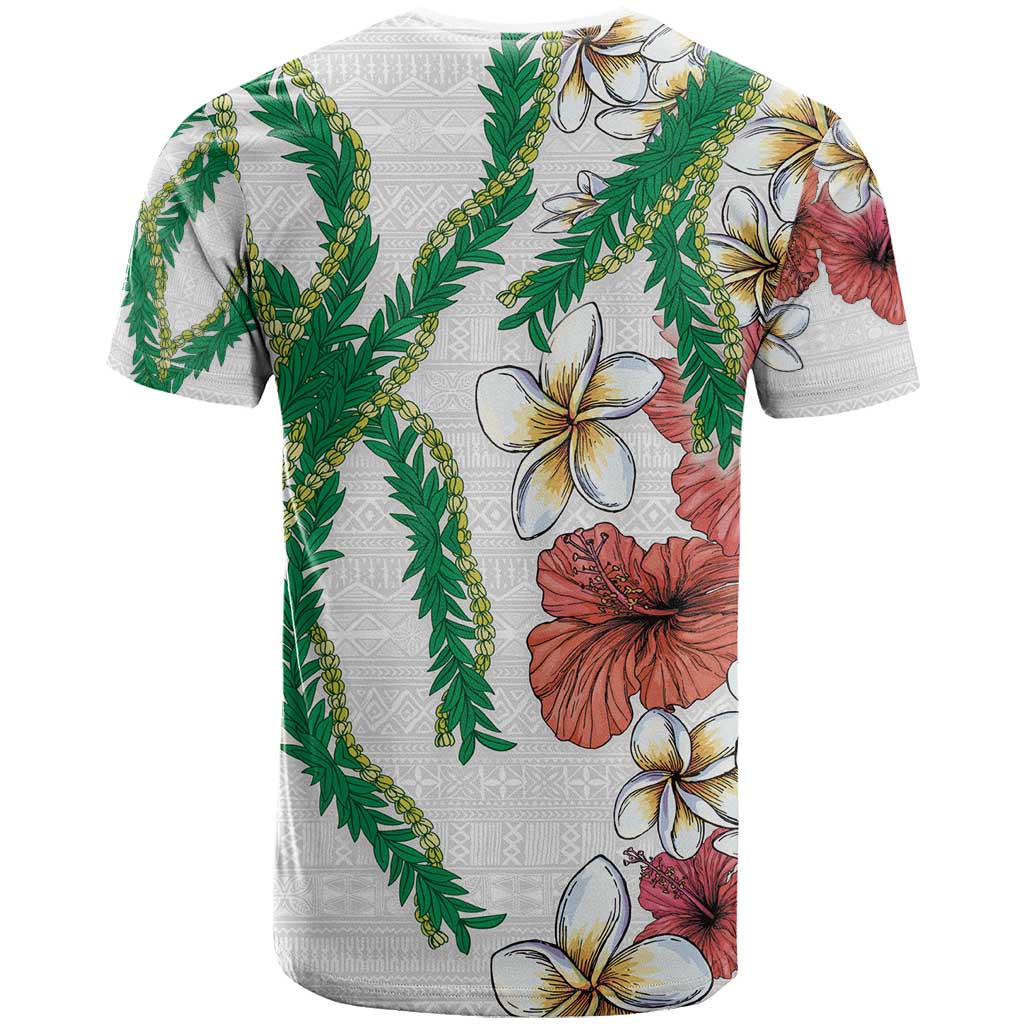 Hawaiian Tropical Flowers and Maile Pikake T Shirt Polynesian Tribal Pattern White Color LT03 - Polynesian Pride