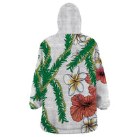 Hawaiian Tropical Flowers and Maile Pikake Wearable Blanket Hoodie Polynesian Tribal Pattern White Color LT03 - Polynesian Pride