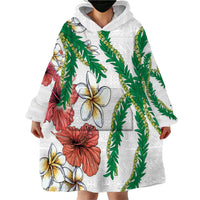 Hawaiian Tropical Flowers and Maile Pikake Wearable Blanket Hoodie Polynesian Tribal Pattern White Color LT03 - Polynesian Pride