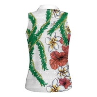 Hawaiian Tropical Flowers and Maile Pikake Women Sleeveless Polo Shirt Polynesian Tribal Pattern White Color LT03 - Polynesian Pride