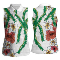 Hawaiian Tropical Flowers and Maile Pikake Women Sleeveless Polo Shirt Polynesian Tribal Pattern White Color LT03 - Polynesian Pride
