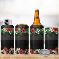 Hawaiian Tropical Flowers and Tribal Polynesian Tattoo 4 in 1 Can Cooler Tumbler Black Color LT03 - Polynesian Pride