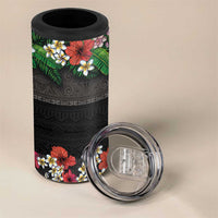 Hawaiian Tropical Flowers and Tribal Polynesian Tattoo 4 in 1 Can Cooler Tumbler Black Color LT03 - Polynesian Pride