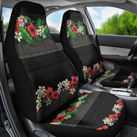 Hawaiian Tropical Flowers and Tribal Polynesian Tattoo Car Seat Cover Black Color LT03 - Polynesian Pride