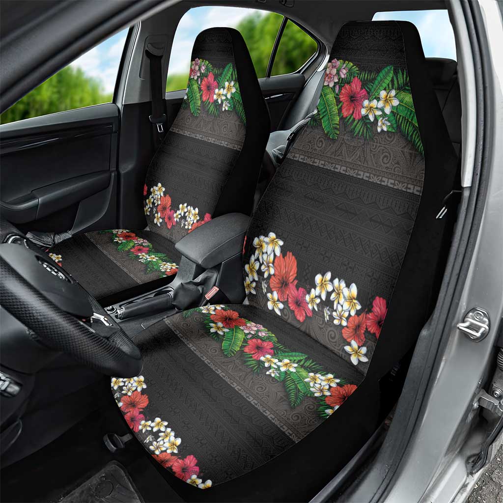 Hawaiian Tropical Flowers and Tribal Polynesian Tattoo Car Seat Cover Black Color LT03 - Polynesian Pride