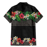 Hawaiian Tropical Flowers and Tribal Polynesian Tattoo Family Matching Mermaid Dress and Hawaiian Shirt Black Color LT03 - Polynesian Pride