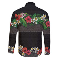 Hawaiian Tropical Flowers and Tribal Polynesian Tattoo Family Matching Puletasi and Hawaiian Shirt Black Color LT03 - Polynesian Pride