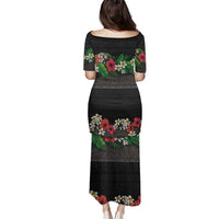 Hawaiian Tropical Flowers and Tribal Polynesian Tattoo Family Matching Puletasi and Hawaiian Shirt Black Color LT03 - Polynesian Pride
