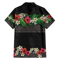 Hawaiian Tropical Flowers and Tribal Polynesian Tattoo Hawaiian Shirt Black Color LT03 - Polynesian Pride