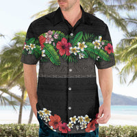 Hawaiian Tropical Flowers and Tribal Polynesian Tattoo Hawaiian Shirt Black Color LT03 - Polynesian Pride
