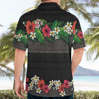 Hawaiian Tropical Flowers and Tribal Polynesian Tattoo Hawaiian Shirt Black Color LT03 - Polynesian Pride