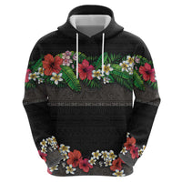 Hawaiian Tropical Flowers and Tribal Polynesian Tattoo Hoodie Black Color LT03 - Polynesian Pride
