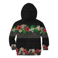 Hawaiian Tropical Flowers and Tribal Polynesian Tattoo Kid Hoodie Black Color LT03 - Polynesian Pride