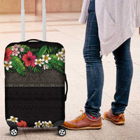 Hawaiian Tropical Flowers and Tribal Polynesian Tattoo Luggage Cover Black Color LT03 Black - Polynesian Pride