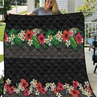 Hawaiian Tropical Flowers and Tribal Polynesian Tattoo Quilt Black Color LT03 Black - Polynesian Pride