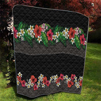 Hawaiian Tropical Flowers and Tribal Polynesian Tattoo Quilt Black Color LT03 - Polynesian Pride