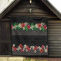 Hawaiian Tropical Flowers and Tribal Polynesian Tattoo Quilt Black Color LT03 - Polynesian Pride