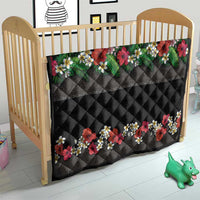 Hawaiian Tropical Flowers and Tribal Polynesian Tattoo Quilt Black Color LT03 - Polynesian Pride