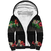 Hawaiian Tropical Flowers and Tribal Polynesian Tattoo Sherpa Hoodie Black Color LT03 Unisex Black - Polynesian Pride