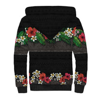 Hawaiian Tropical Flowers and Tribal Polynesian Tattoo Sherpa Hoodie Black Color LT03 - Polynesian Pride