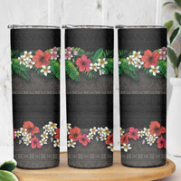 Hawaiian Tropical Flowers and Tribal Polynesian Tattoo Skinny Tumbler Black Color LT03 - Polynesian Pride
