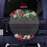 Hawaiian Tropical Flowers and Tribal Polynesian Tattoo Spare Tire Cover Black Color LT03 - Polynesian Pride