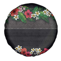Hawaiian Tropical Flowers and Tribal Polynesian Tattoo Spare Tire Cover Black Color LT03 - Polynesian Pride