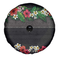Hawaiian Tropical Flowers and Tribal Polynesian Tattoo Spare Tire Cover Black Color LT03 - Polynesian Pride