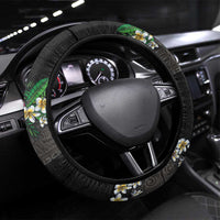 Hawaiian Tropical Flowers and Tribal Polynesian Tattoo Steering Wheel Cover Black Color LT03 Universal Fit Black - Polynesian Pride