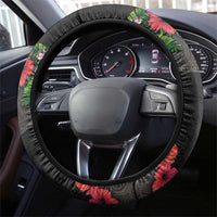 Hawaiian Tropical Flowers and Tribal Polynesian Tattoo Steering Wheel Cover Black Color LT03 - Polynesian Pride