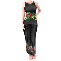 Hawaiian Tropical Flowers and Tribal Polynesian Tattoo Tank Maxi Dress Black Color LT03 Women Black - Polynesian Pride