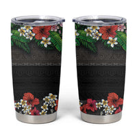 Hawaiian Tropical Flowers and Tribal Polynesian Tattoo Tumbler Cup Black Color LT03 Black - Polynesian Pride