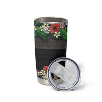 Hawaiian Tropical Flowers and Tribal Polynesian Tattoo Tumbler Cup Black Color LT03 - Polynesian Pride