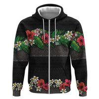 Hawaiian Tropical Flowers and Tribal Polynesian Tattoo Zip Hoodie Black Color LT03 Zip Hoodie Black - Polynesian Pride