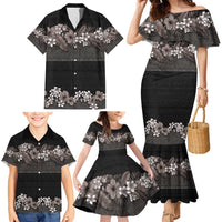 Hawaiian Tropical Flowers and Tribal Polynesian Tattoo Family Matching Mermaid Dress and Hawaiian Shirt Grayscale Mode LT03 - Polynesian Pride