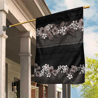 Hawaiian Tropical Flowers and Tribal Polynesian Tattoo Garden Flag Grayscale Mode LT03 House Flag Black - Polynesian Pride