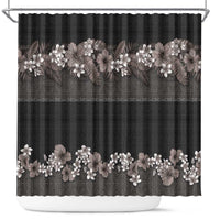 Hawaiian Tropical Flowers and Tribal Polynesian Tattoo Shower Curtain Grayscale Mode LT03 Black - Polynesian Pride
