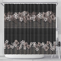 Hawaiian Tropical Flowers and Tribal Polynesian Tattoo Shower Curtain Grayscale Mode LT03 - Polynesian Pride