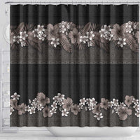 Hawaiian Tropical Flowers and Tribal Polynesian Tattoo Shower Curtain Grayscale Mode LT03 - Polynesian Pride